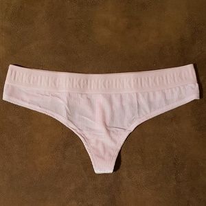 Vs pink velvet ribbed logo thong panty L